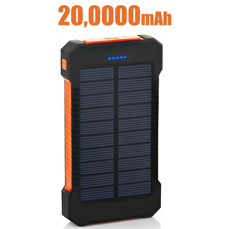 Banco de energía solar portátil de gran capacidad de hasta 200000 mAh con cordón y brújula.