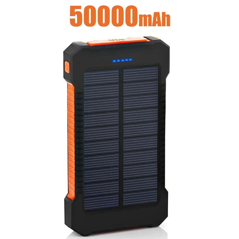 Banco de energía solar portátil de gran capacidad de hasta 200000 mAh con cordón y brújula.