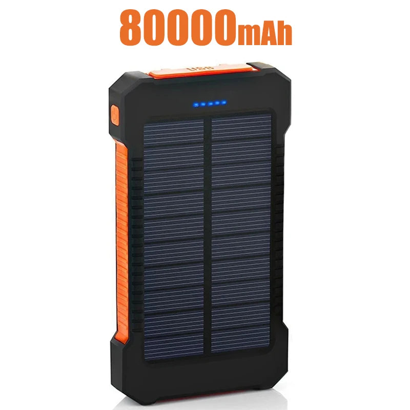 Banco de energía solar portátil de gran capacidad de hasta 200000 mAh con cordón y brújula.