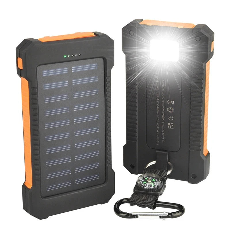 Banco de energía solar portátil de gran capacidad de hasta 200000 mAh con cordón y brújula.