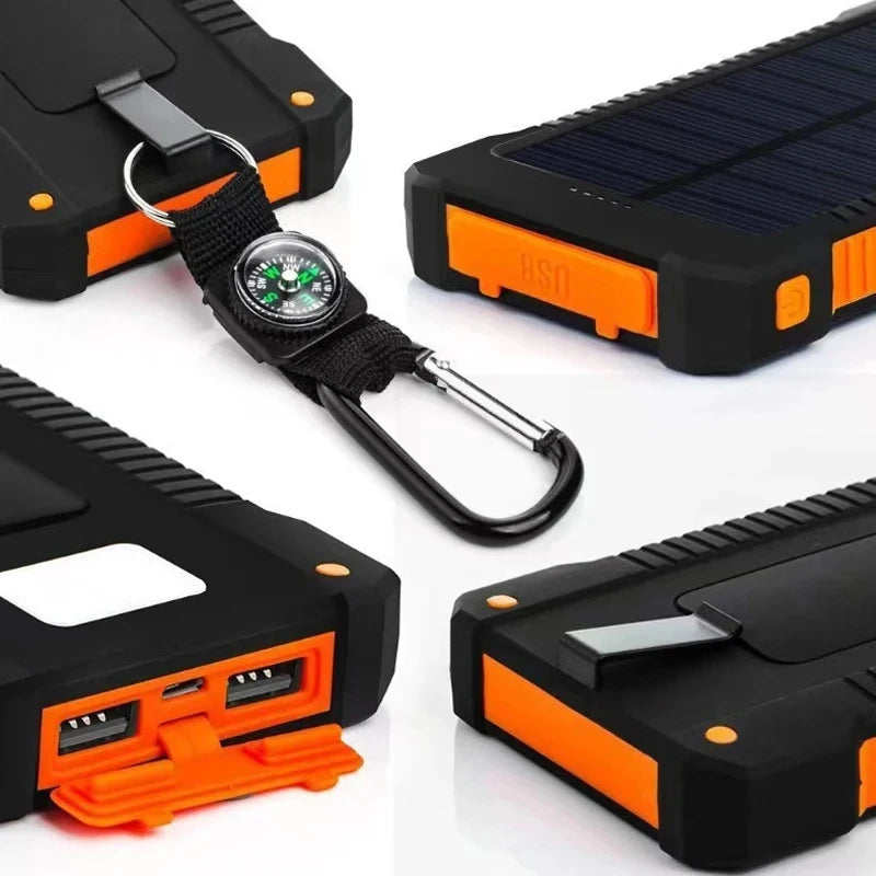 Banco de energía solar portátil de gran capacidad de hasta 200000 mAh con cordón y brújula.