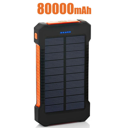 Banco de energía solar portátil de gran capacidad de hasta 200000 mAh con cordón y brújula.