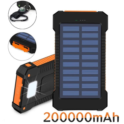 Banco de energía solar portátil de gran capacidad de hasta 200000 mAh con cordón y brújula.